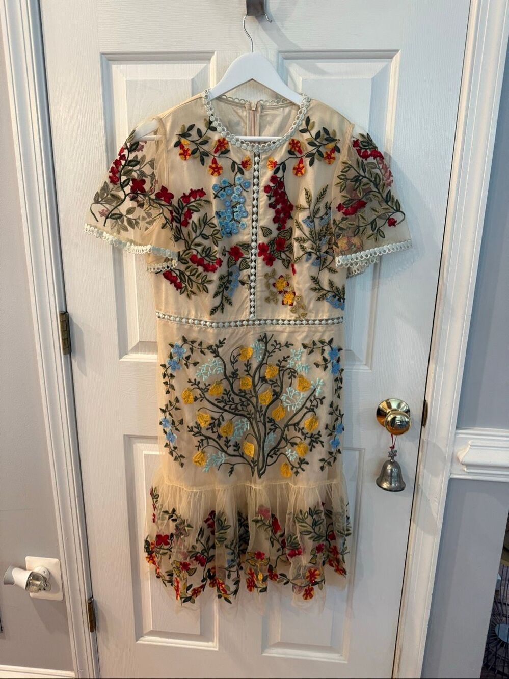 Italian Style Heavily Embroidered Sheer Overlay Midi Dress sz XL EUC ( runs smal